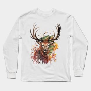 Deer Stag Head Realistic Animal Art Long Sleeve T-Shirt